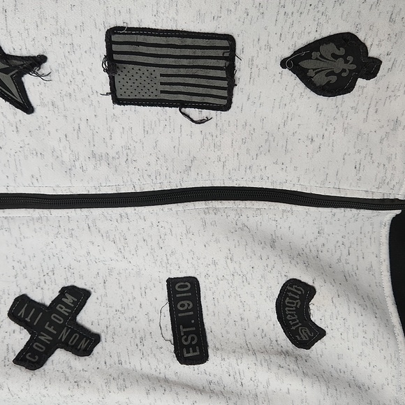 Men's Free Planet patch crew neck zip up sweatshirt Size large gray black - Picture 2 of 9